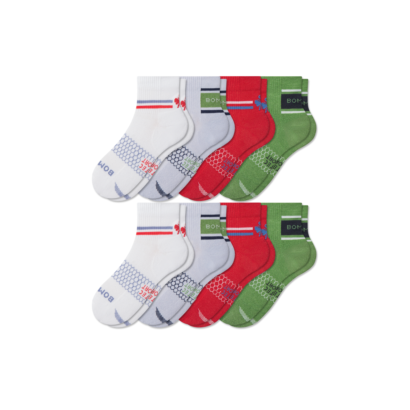 Youth All Sport Quarter Sock 8-Pack - Crimson Blue Mix L