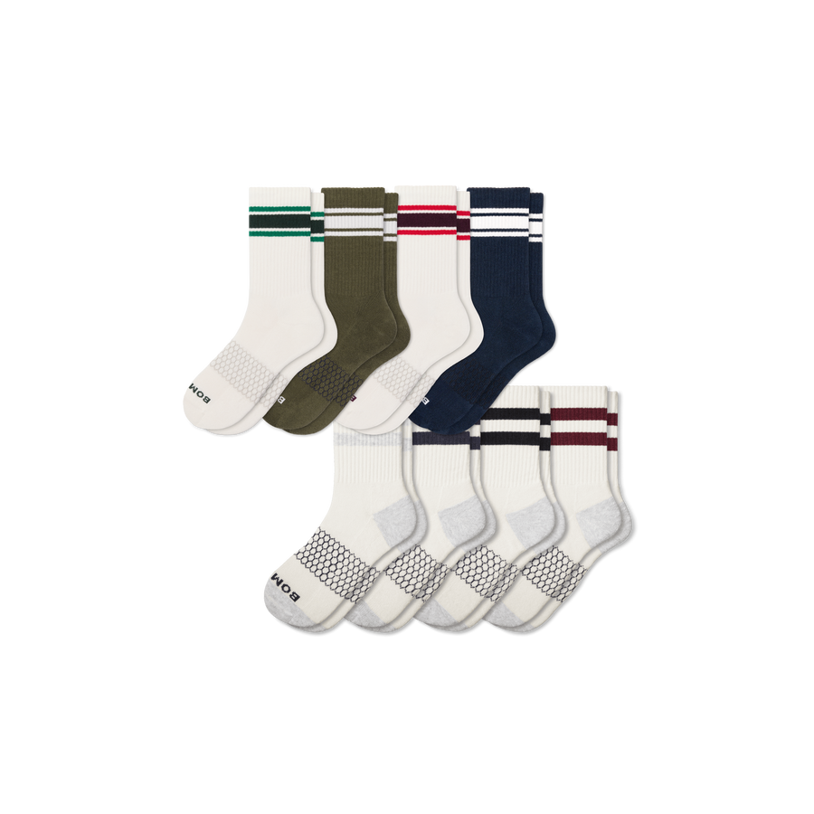 Men's Vintage Stripes Half Calf Sock 8-Pack - Breathable Hike Pair
