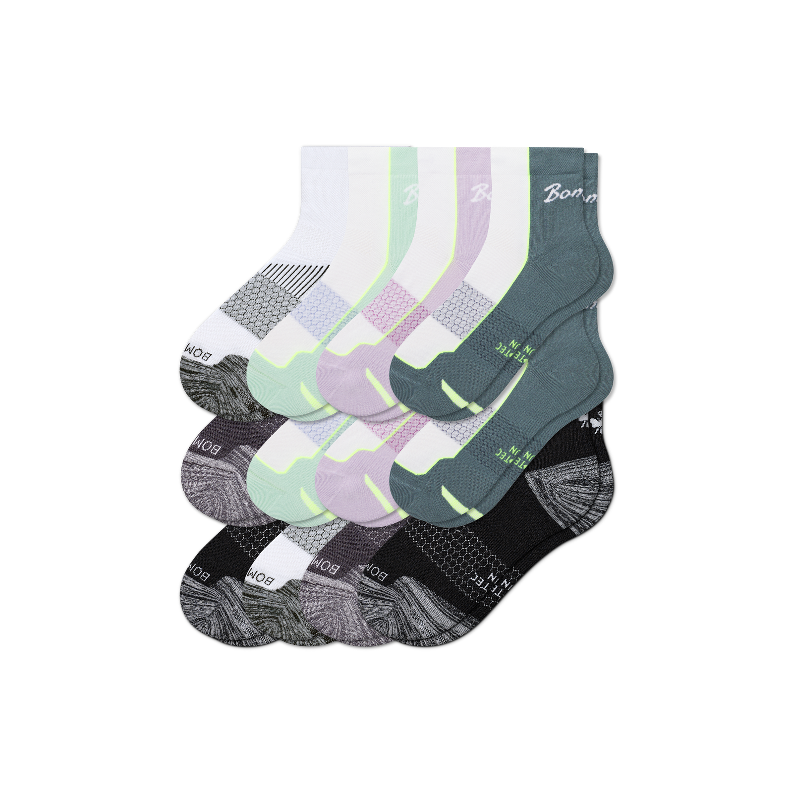 Women's Running Quarter Sock 12-Pack - Foam Green Multi Mix L