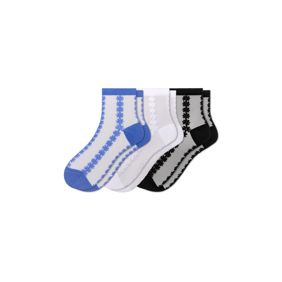 Women’s Sheer Quarter Sock 3-Pack - Daily Weekend Wear