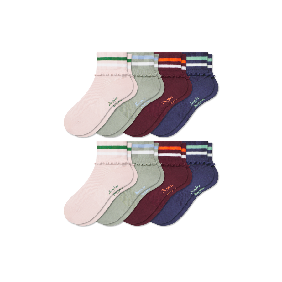 Youth Foldover Ruffle Quarter Sock 8-Pack - Trail Lounge Rotation