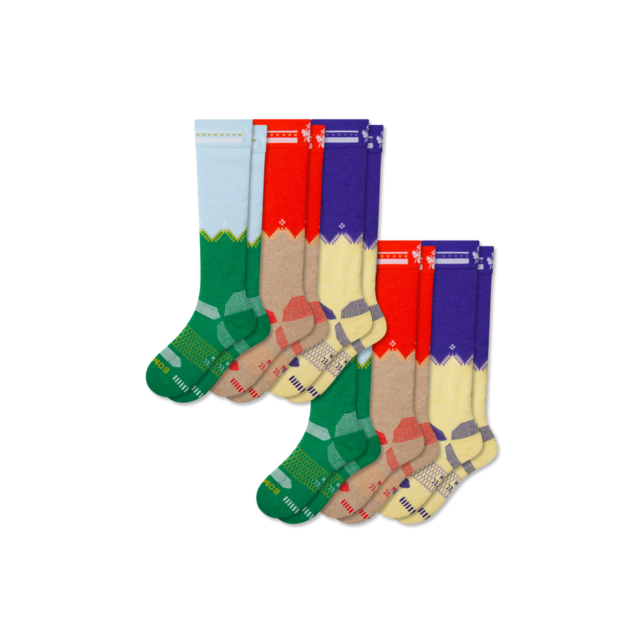 Youth Full-Cushion Merino Wool Blend Ski & Snowboard Sock 6-Pack - Modern Ankle Wear