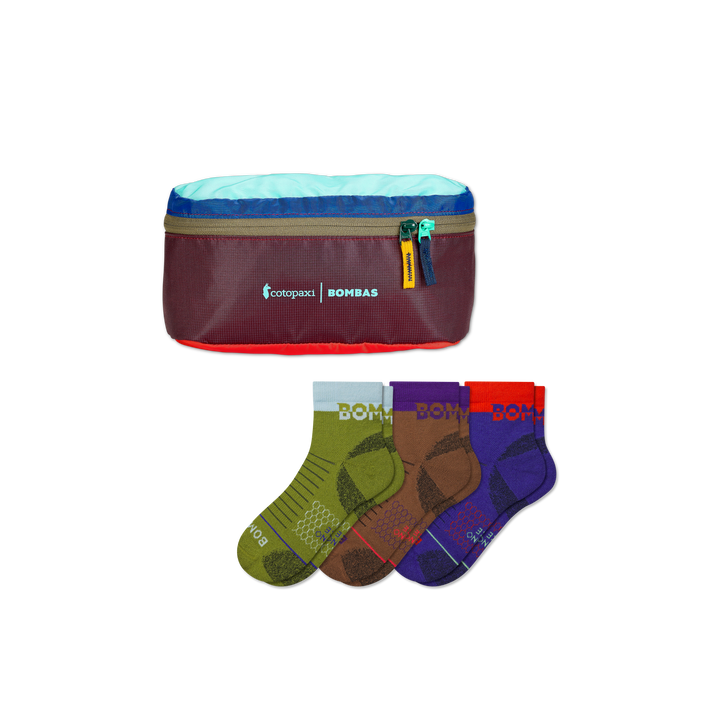 Merino Hiking Quarter Sock 3-Pack & Cotopaxi Fanny Pack - Lava Olive Mix L