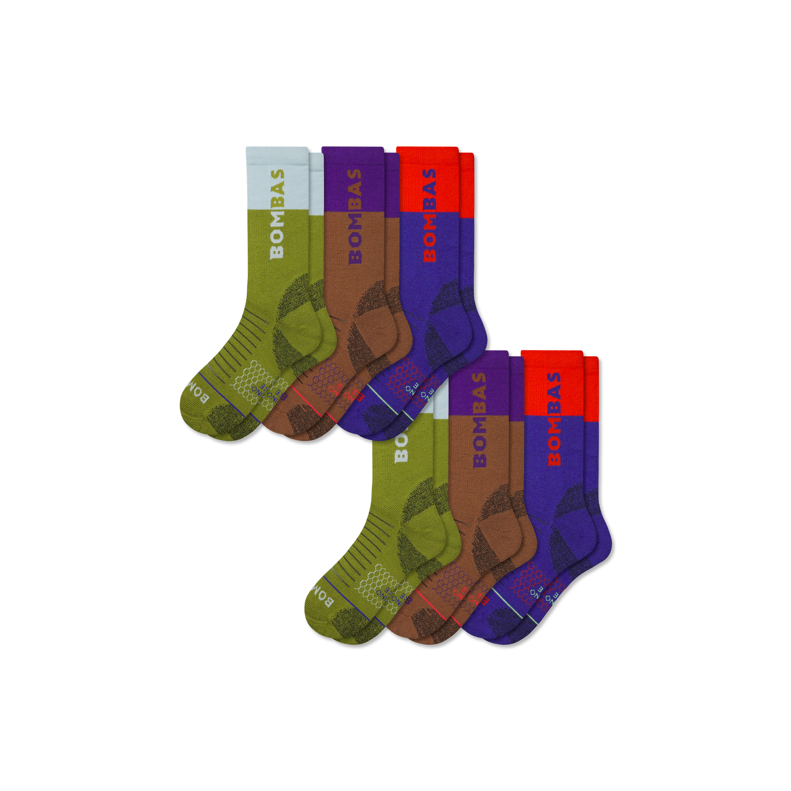 Merino Wool Blend Hiking Calf Sock 6-Pack - Lava Olive Mix L
