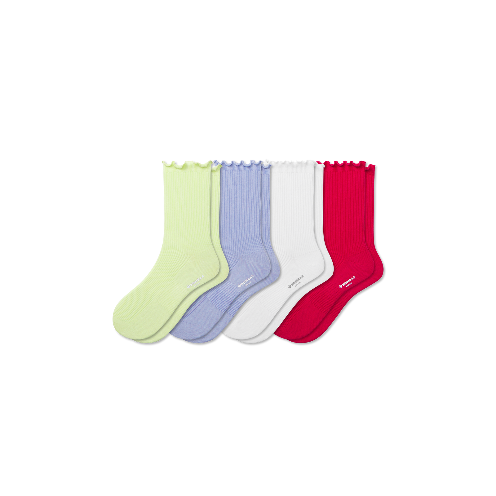 Women's Ruffle Rib Half Calf Sock 4-Pack - Lime Blue Mix