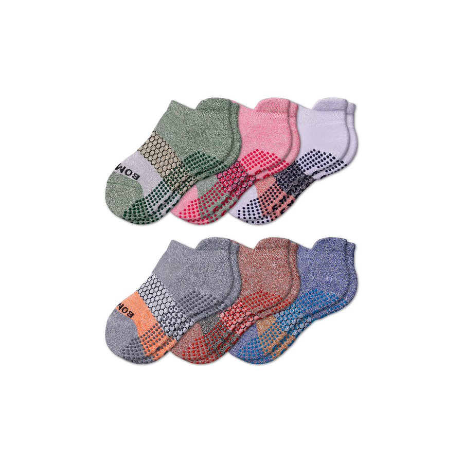 Youth Tri-Block Gripper Ankle Sock 6-Pack - Indoor Comfort