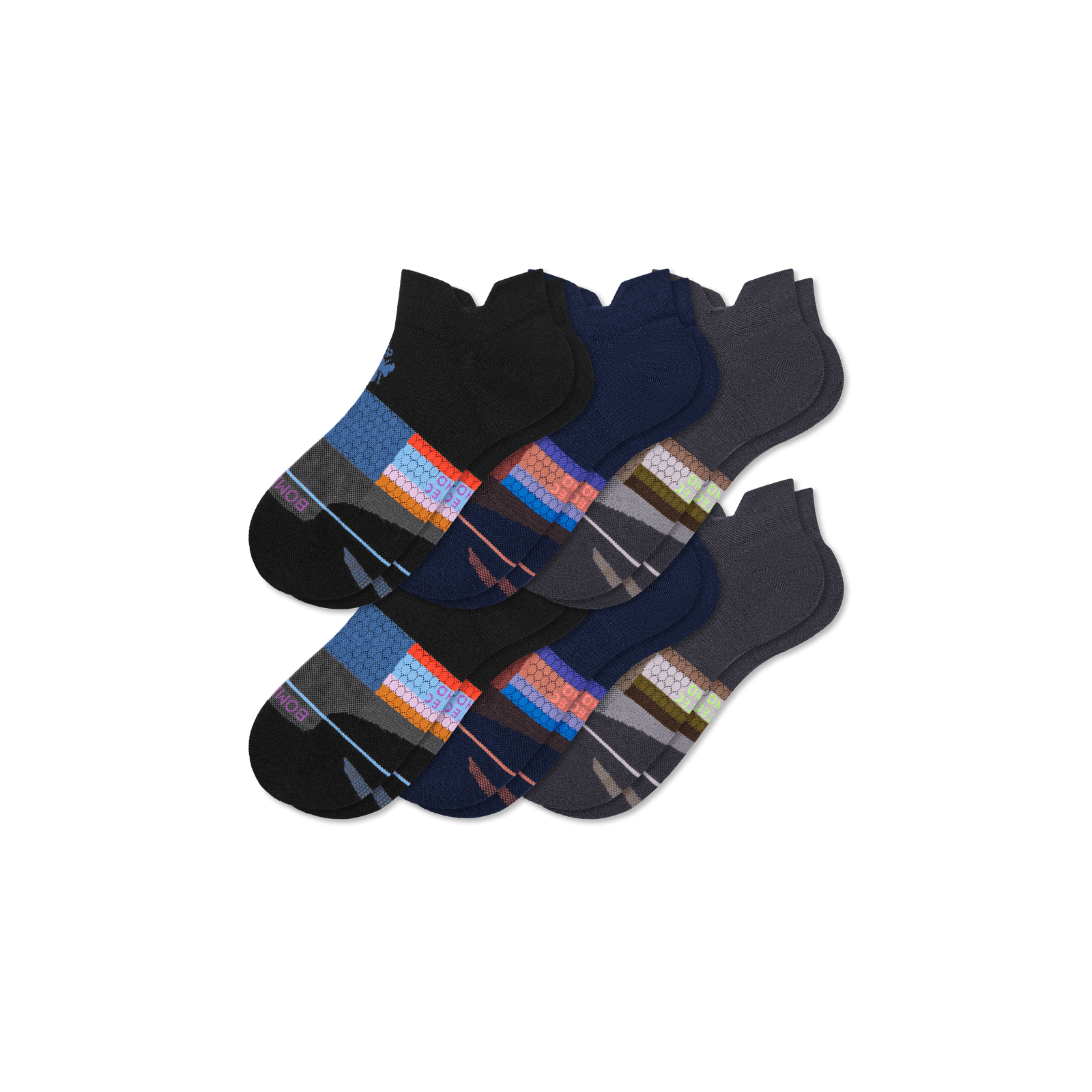 Merino Wool Blend Athletic Ankle Sock 6-Pack - navy black mix