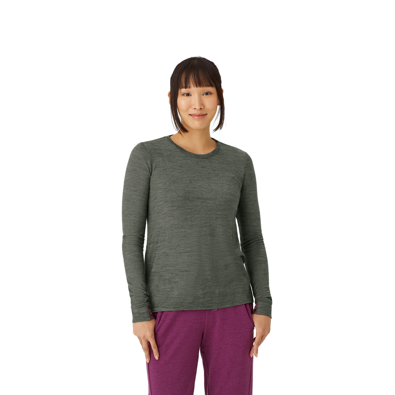 Merino Wool Crew Neck Long Sleeve T-Shirt Raw Umber WO1