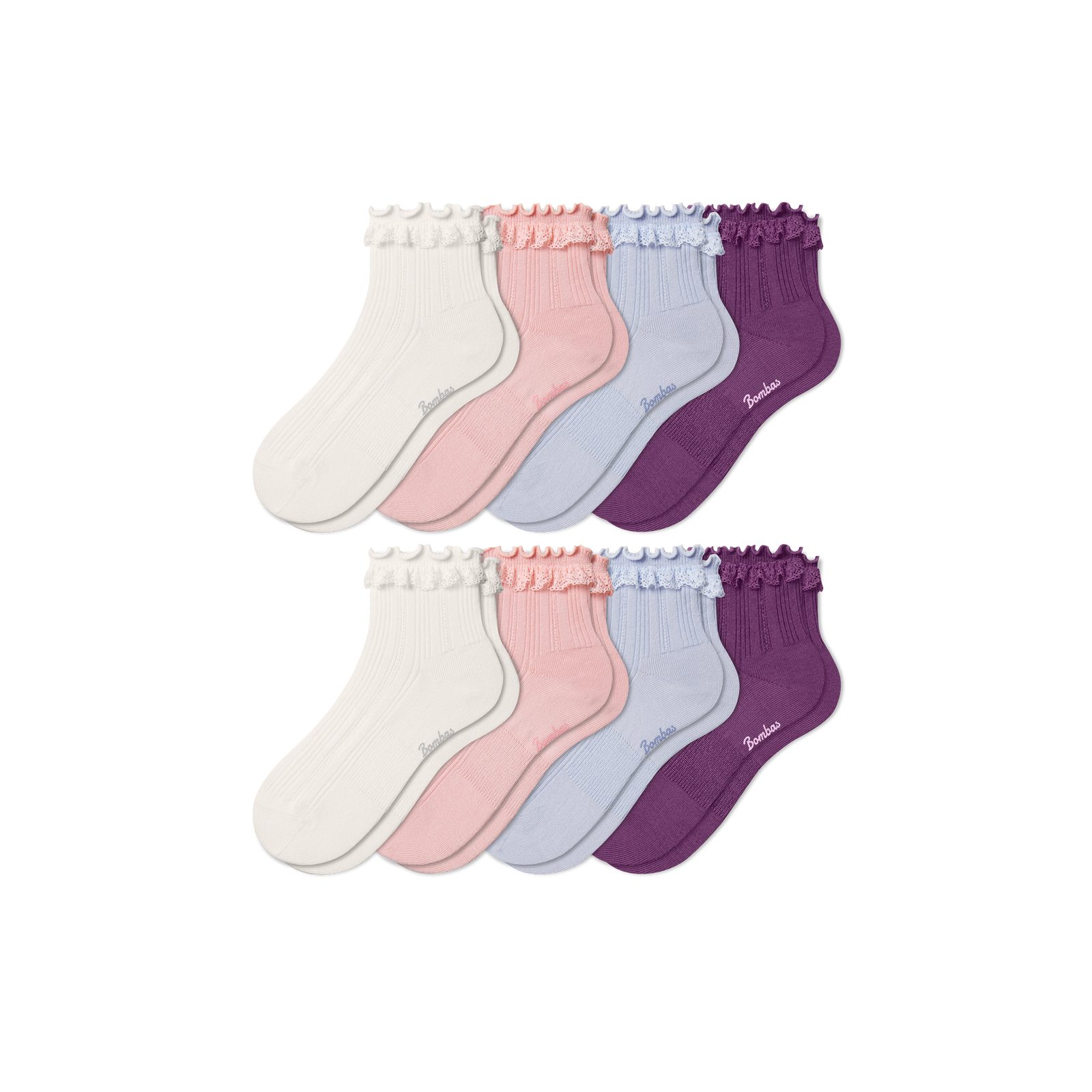 Youth Ruffle Rib Quarter Sock 8-Pack - Shell Pink Mix L