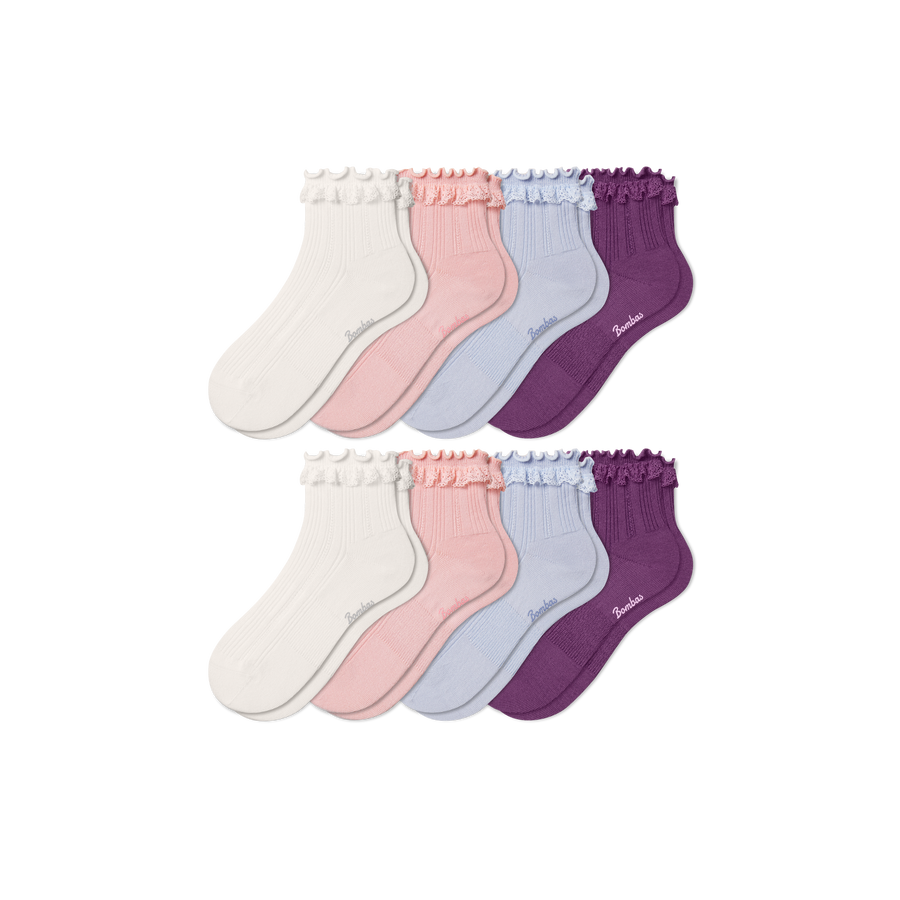 Youth Ruffle Rib Quarter Sock 8-Pack - Trail Crew Pair