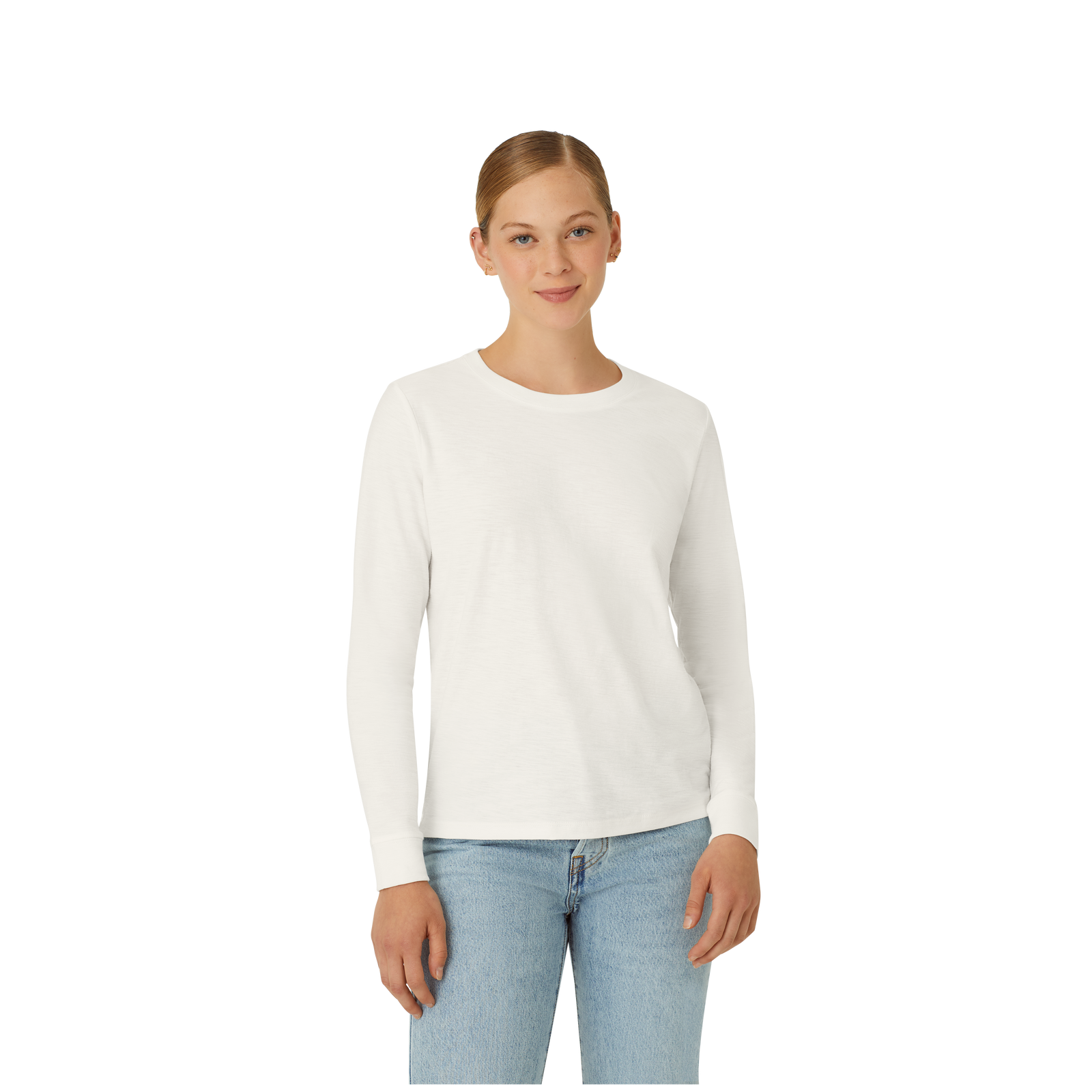 Air Slub Long Sleeve Crew Neck T-Shirt Soft White WO1
