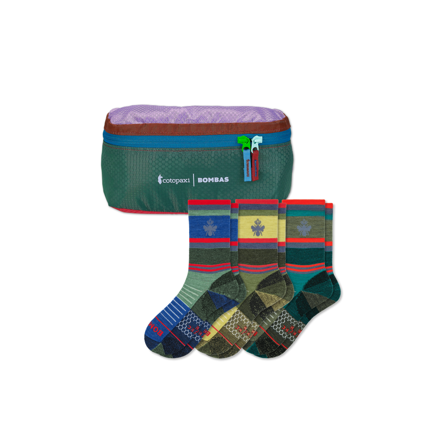 Cotopaxi x Bombas Merino Wool Blend Hiking Calf Sock 3-Pack & Fanny Pack - Family Weekend Choice