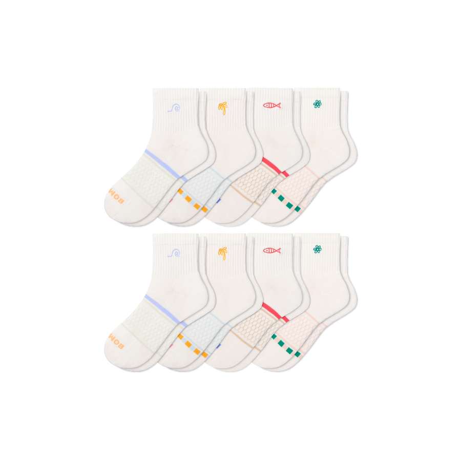 Women's Beach Day Embroidered Quarter Sock 8-Pack - Smooth No Show Wear