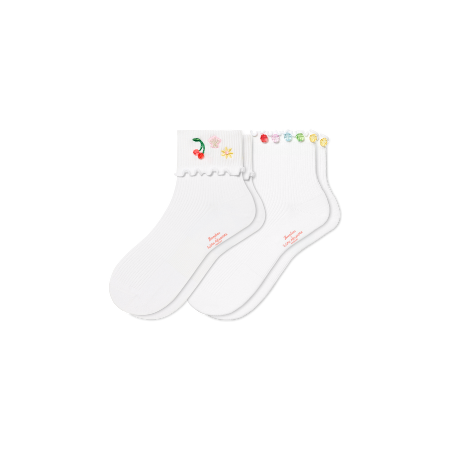 Bombas x Susan Alexandra Embellished Ruffle Rib Quarter Sock 2-Pack - Comfort Court Rotation