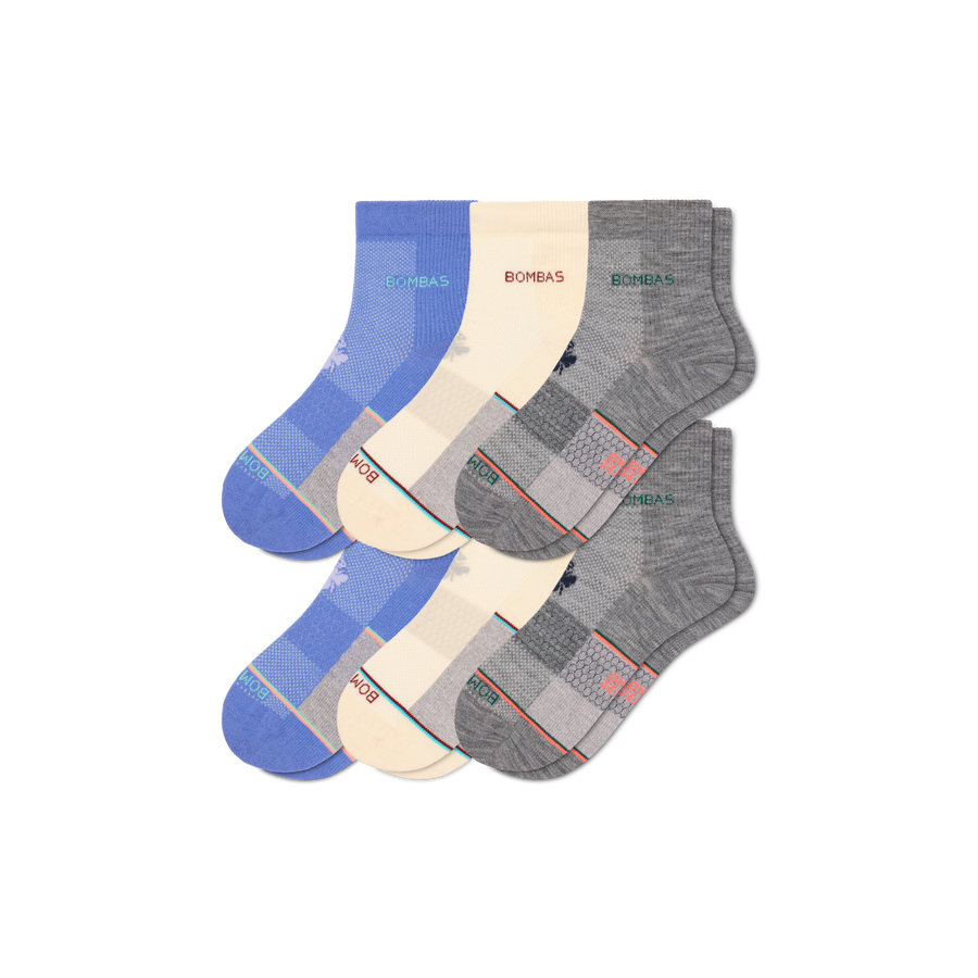 Women's UltraLite Sport Merino Wool Blend Quarter Sock 6-Pack - Run Crew Cushion