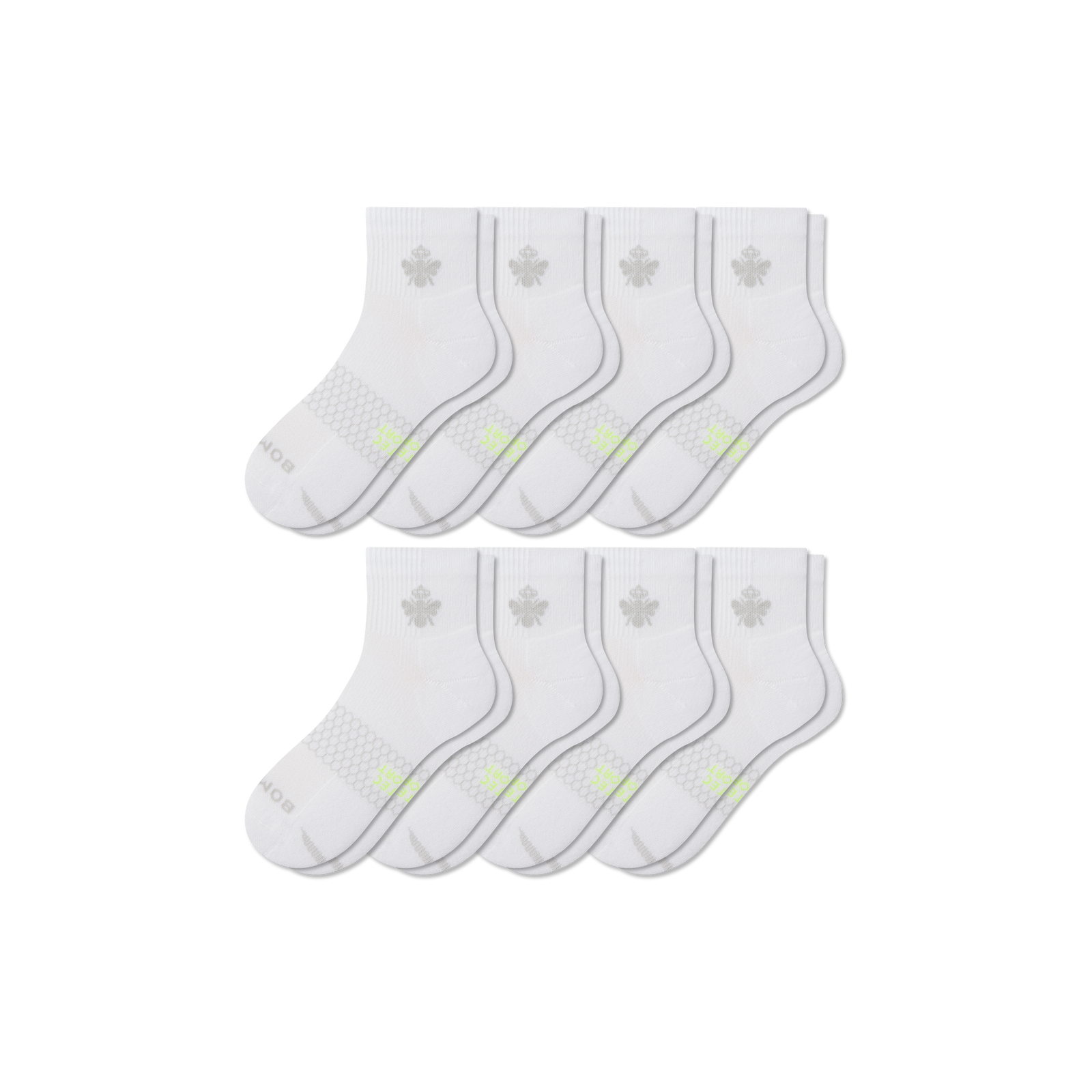 Women's All Sport Quarter Sock 8-Pack - White L