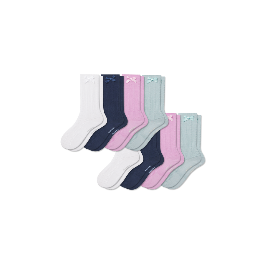 Youth Textured Bow Calf Sock 8-Pack - Cushion Low Cut Fit