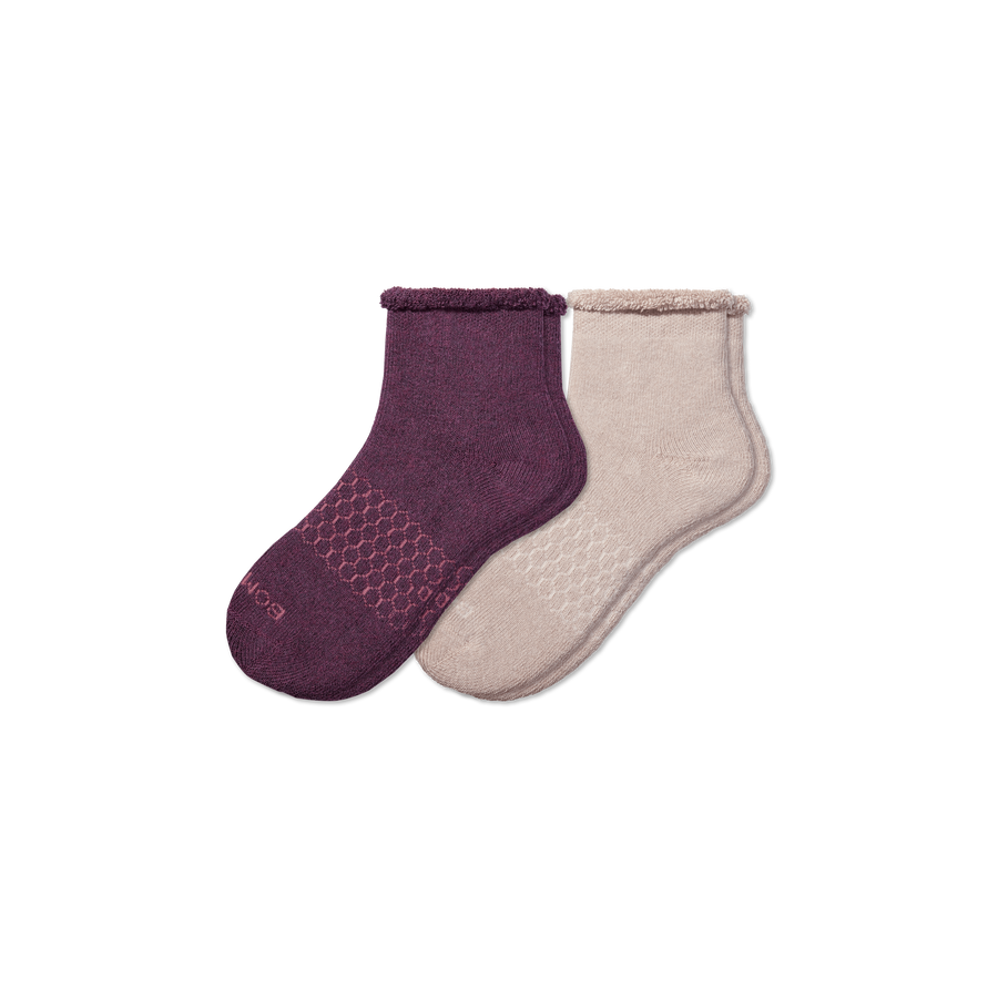 Men's Merino Wool Blend Roll-Top House Sock 2-Pack - Breathable Low Cut Comfort