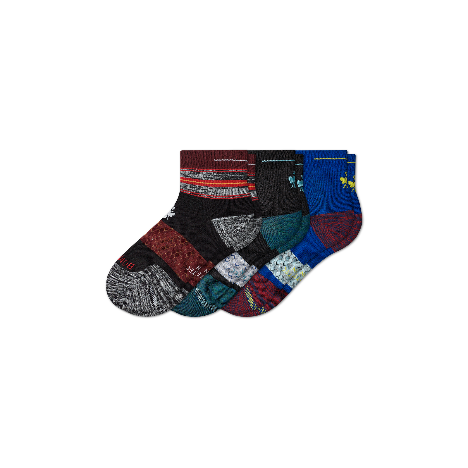 Men's Running Quarter Sock 3-Pack - wine-cobalt-mix - 17